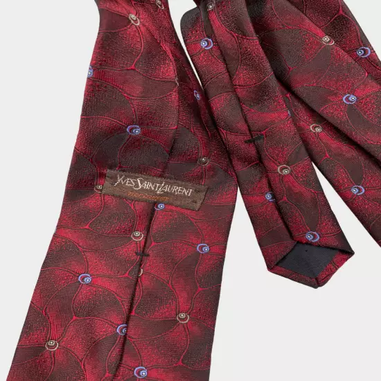 Yves Saint Laurent YSL Red Floral Geometric Vintage Necktie Tie 3" x 54"