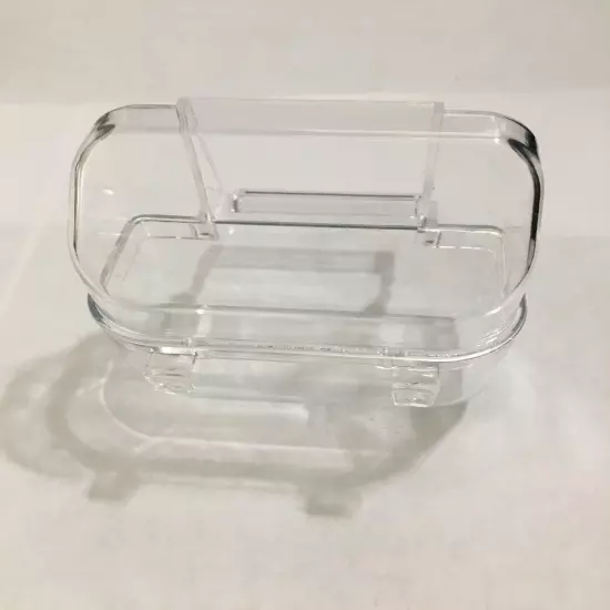 3 Bird Cage Hopper Covered Feeders Feeding Cups Perch Clear Plastic Acrylic 3”