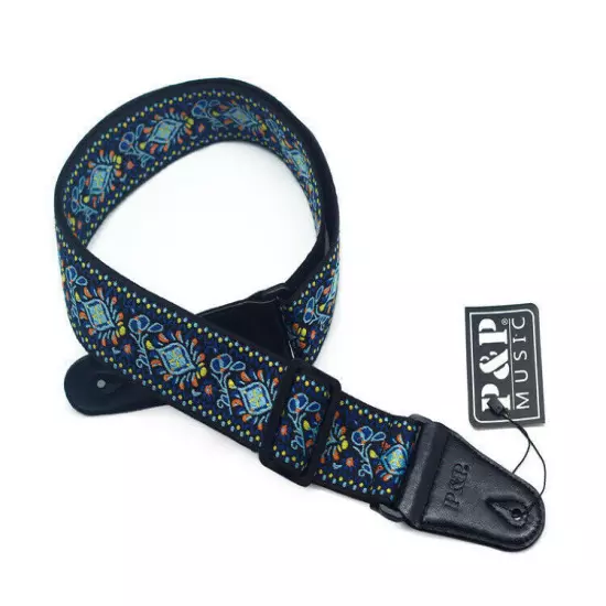 Guitar Bass Belt Embroidered Guitar Strap Leather End for Bass/Acoustic/Electric