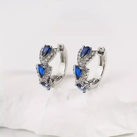 Blue Hoop Copper Earrings 925 Silver Plated Women Fashion Jewelry Ideal Gift