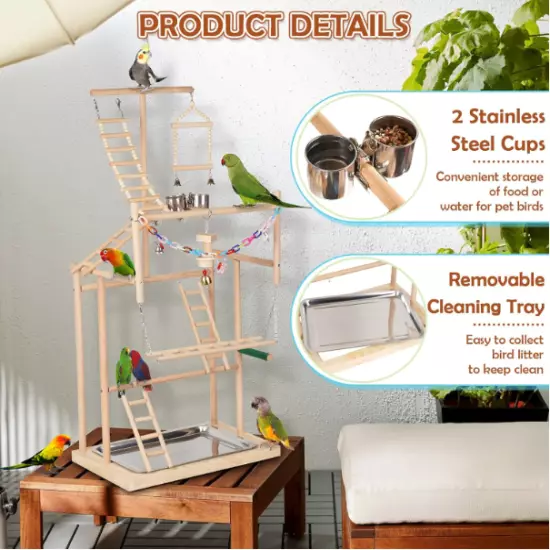 Birds Perch Playstand 4 Layers Large Breeds Medium Small Indoor Natural Pine