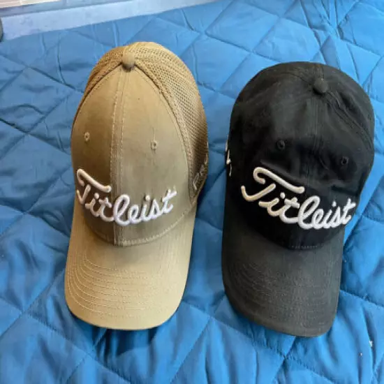 Titleist Golf 2 hat Cap Lot, Black And Tan S/M And Adjustable