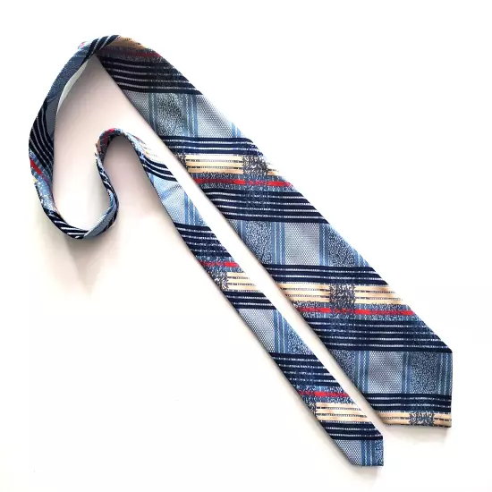 Prince Bellini Italian styled tie plaid blue yellow red polyester 58 x 4.25