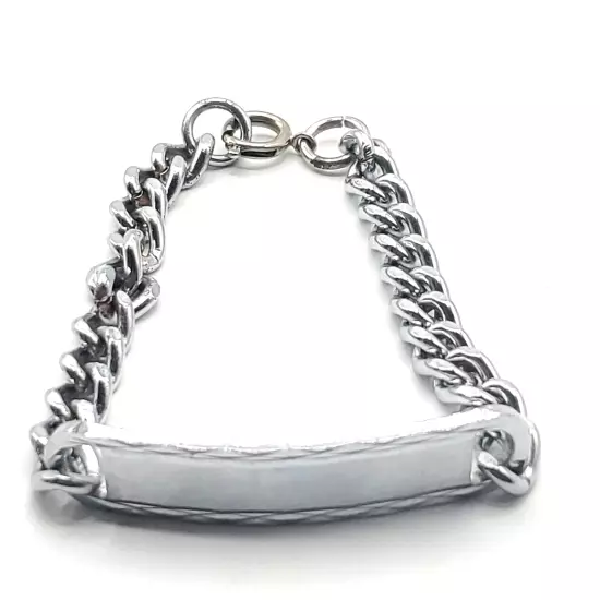 Stainless Steel Link Chain Bracelet Mens Silver Toned ID Panel 7.50 in. Length