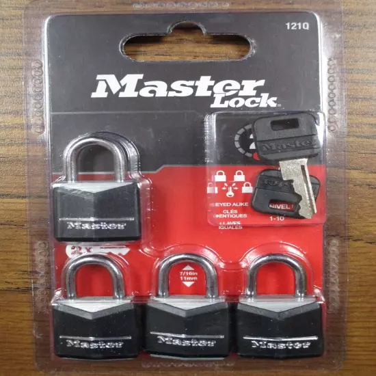 MASTER LOCK 3/4in (19mm) Solid Body Padlock, Keyed Alike, 4-Pack, Steel shackle