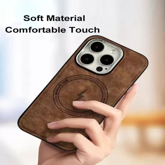 For Apple iPhone 16 15 14 Max 13 12 Leather MagSafe Magnetic Shockproof Cover