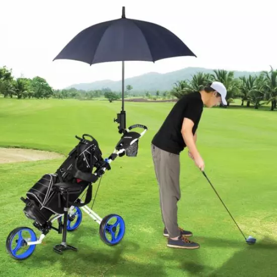 Blue 3 Wheel Foldable Golf Push / Pull Cart Steel frame+PP w/ EVA Cover Wheels