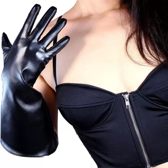 Fashion Long Gloves Unisex Gauntlet Faux Leather 38Cm 15-Inch Large Wide Cuff fo