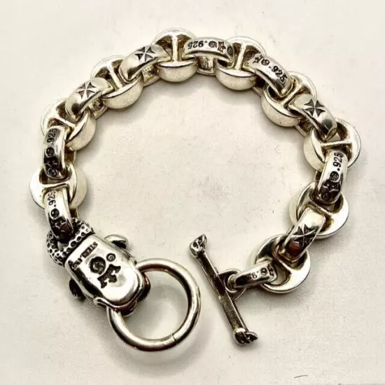 C'est Magnifique Vintage Silver Single Dog Biker Heavy BRACELET 96g