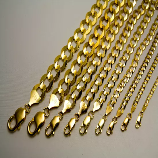 10k Yellow Gold Solid 3mm-12mm Cuban Link Chain Necklace Bracelet 7"-30"