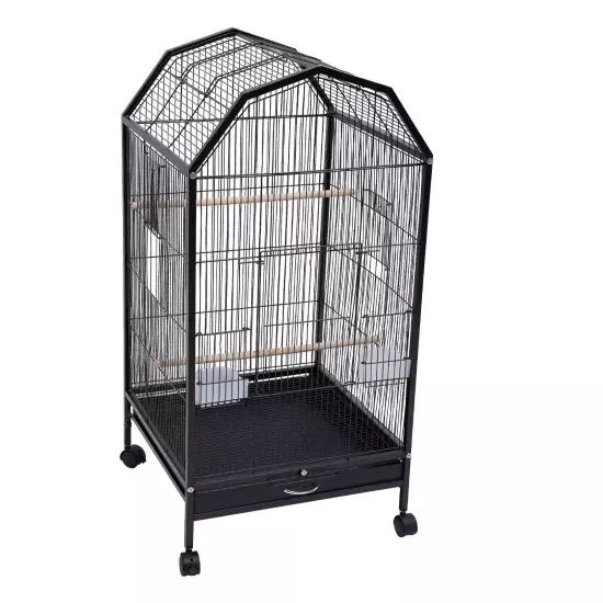 Black Iron Parakeet Bird Cage with Stand, Metal Panorama Pet Bird Flight Cages