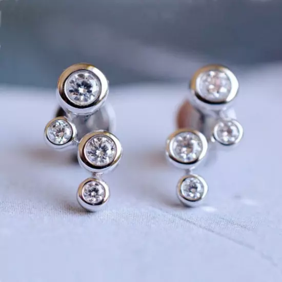 Romantic Women Round Cut Cubic Zircon Stud Earring 925 Silver Wedding Jewelry