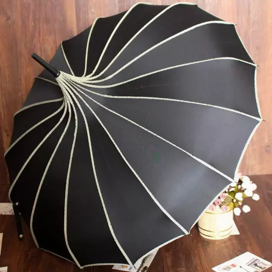 Pagoda Peak Old-Fashionable Ingenuity Umbrella Parasol (Black)