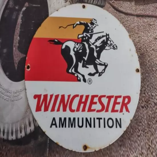 OLD VINTAGE WINCHESTER WESTERN HUNTING AMMUNITION PORCELAIN GUN SIGN AMMO HUNT