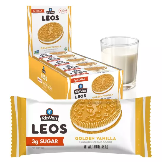 Leos - Golden Vanilla Sandwich Cookies - Low Sugar Snack Cookies - Low Carb Snac