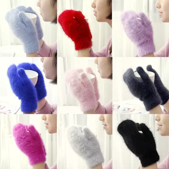 New Gloves Rabbit Wool Winter Fur All Finger Warm Fashion Mittens Warmer Gloves