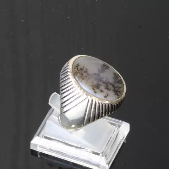 Silver 950 Men Jewelry Ring Agate Mens Size 10US 23g Natural Handmade عقيق مشجر