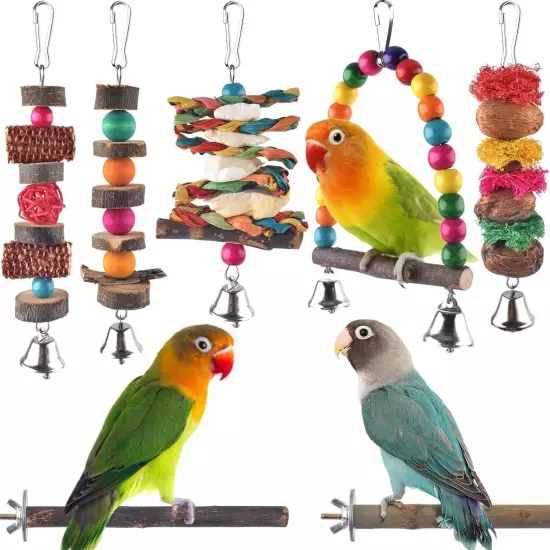 Bissap Bird Chew Toys, 7 Packs Parakeet Natural Wood Toys Parrot 