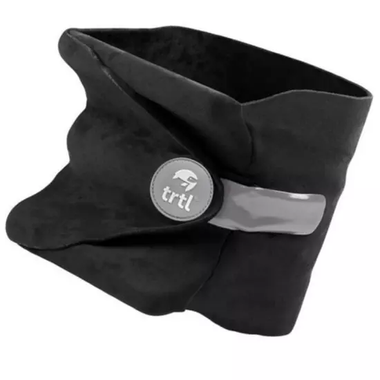 Trtl Long Flight Travel Pillow Comfortable Black Fleece WITH Travel Dust Bag