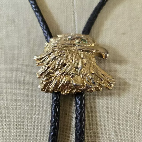 Black Bolo tie with Gold Tone Eagle Clasp 30 Inch Tie