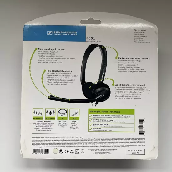 Sennheiser Communications PC 31 Headset Internet Telephony (Music & Gaming) New