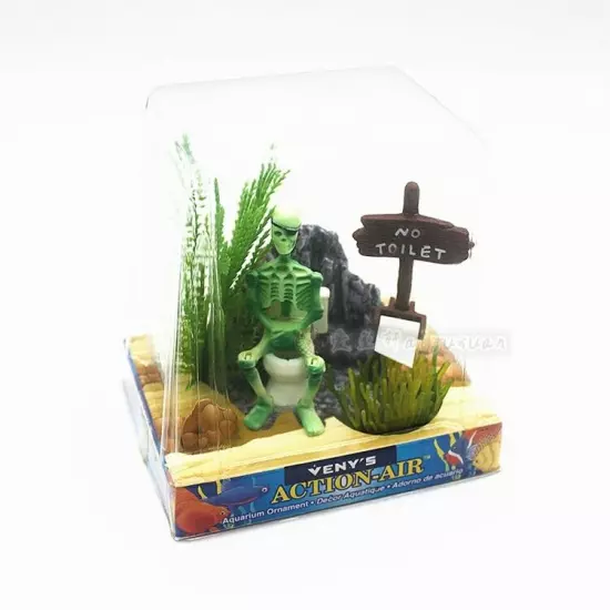 PIRATE SKELETON ON TOILET Air Driven Ornament Fish Tank Decor Aquarium Decoratio