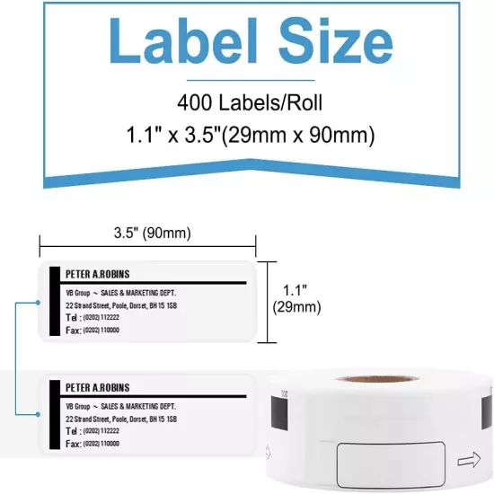 6 Rolls Compatible with Brother DK-1201 Standard 1.1 in x 3.5 in, White 