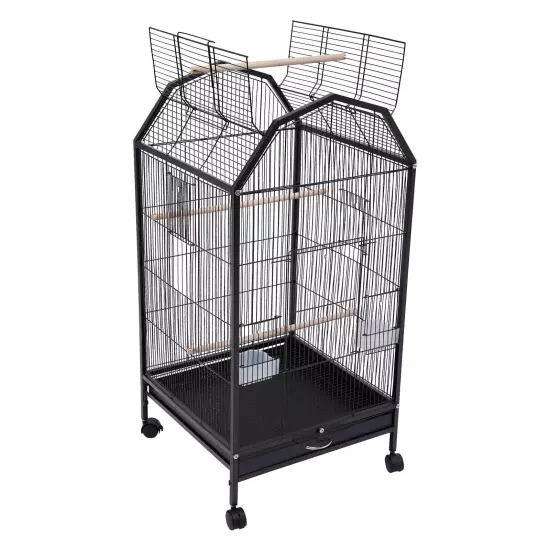 Black Iron Parakeet Bird Cage with Stand, Metal Panorama Pet Bird Flight Cages