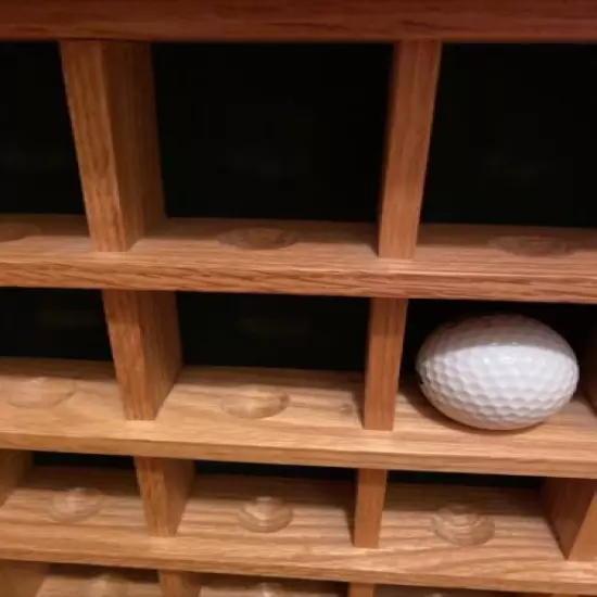 Wood Golf Ball Display Cabinet Grid Style Felted Back Holds 25 Balls Open Front