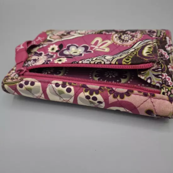 Vera Bradley Very Berry Paisley Tri-Fold Wallet, Zippered Pocket