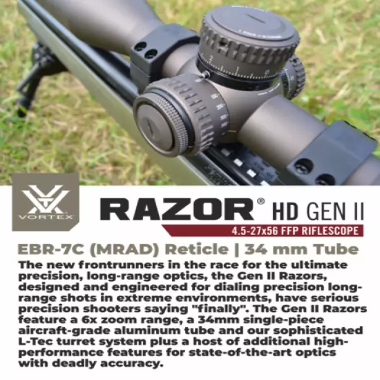 Vortex Optics Razor HD Gen II 4.5-27x56 FFP Riflescope EBR-7C MRAD 34mm Tube