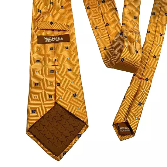 MICHAEL KORS Men's Necktie Yellow Geometric Blue Square Blue Micro Dot Silk