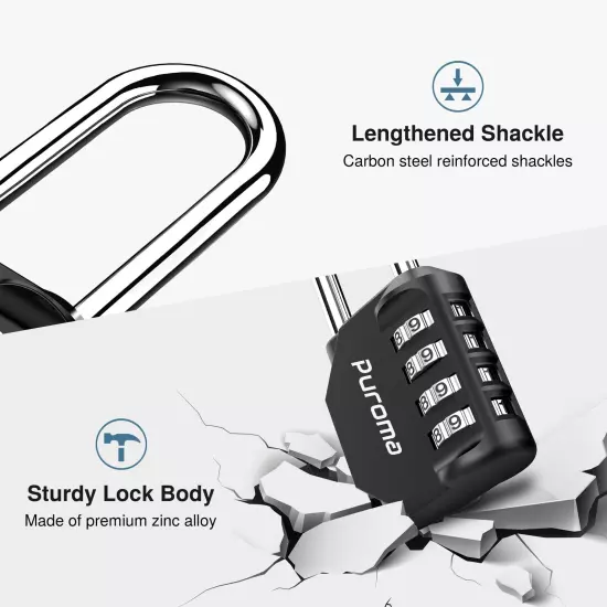 4 Pack 2.6 Inch Long Shackle Combination Lock 4 Digit Outdoor Waterproof Padl...