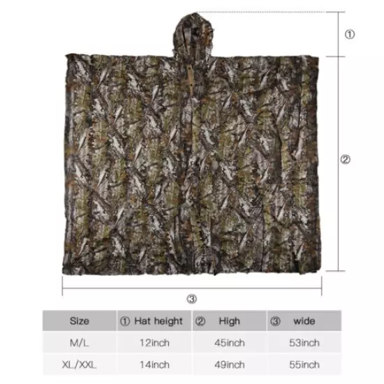 3D Bionic Camo Poncho Ghillie Suit Sniper Birdwatch Clothing Cloak For Hunting