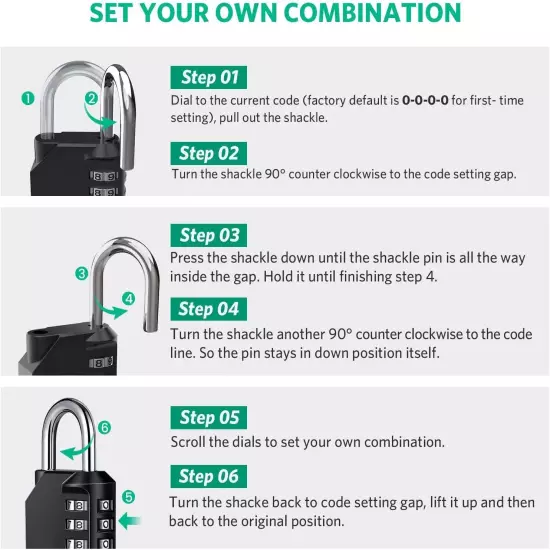 Combination Lock Resettable 4 Digit Padlock with Combination, Waterproof