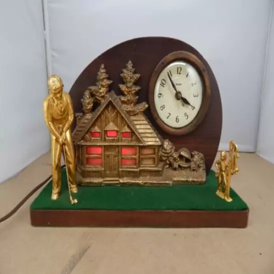 vintage 50's Golf Putting Scene DIORAMA CLOCK LIght United 