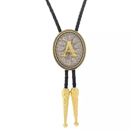 Bolo tie for Men Western Cowboy Golden Initial Letter A to Z Costume Bolo ties