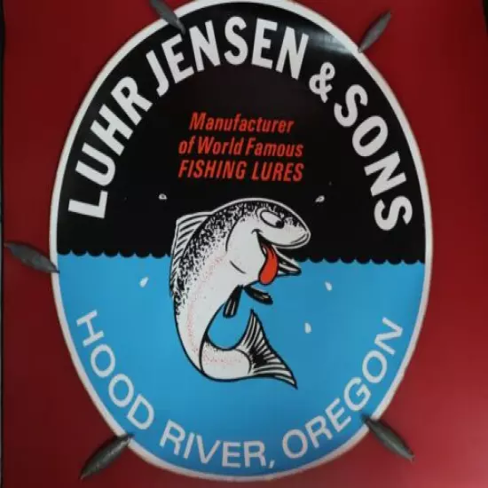 Luhr Jensen HUGE 18 INCH! Sticker Fishing Man Cave Sign Material 