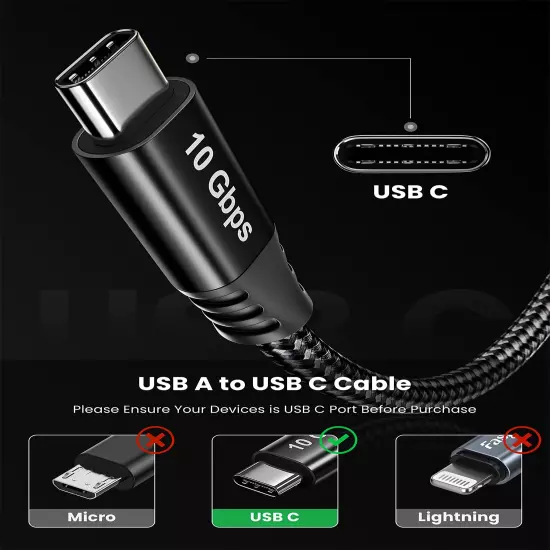 USB C Cable 4.9Ft - USB a to Type C 3.2 Gen 2 Cord Braided 10Gbps Andro