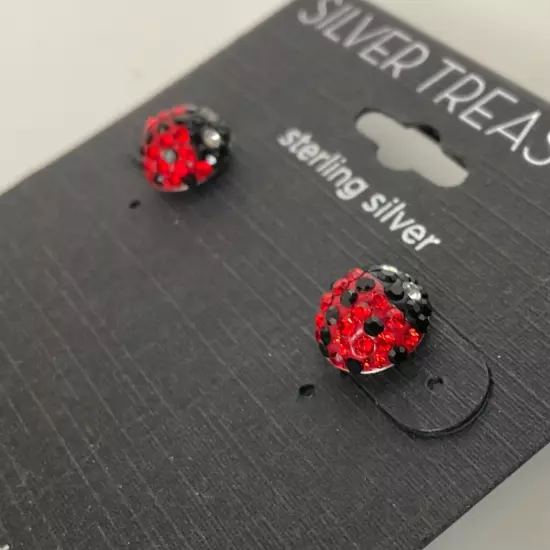 Ladybug Petite Earrings Sterling Silver & Crystal Post Nature Insect