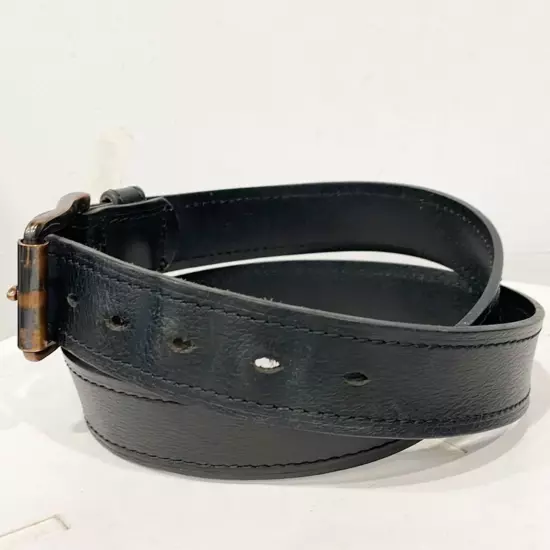 Genuine Leather Mens Belt Tortoise shell Metal Buckle Black Made In Guatemala