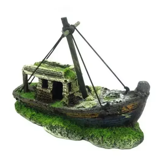 Aquarium Shipwreck Decoration Resin Sunken Ship Wreck Fish Tank Cave Decor C7X2