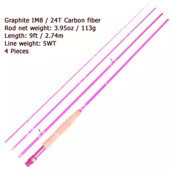 Pink Fly Rod 9' 5WT 4Sec & Fishing Rod Tube & WF5F Fly Line Combo Youth Girl's