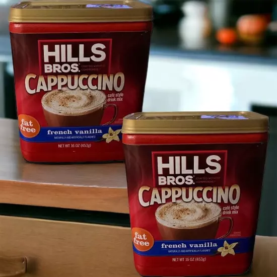 Hills Bros Cappuccino Fat Free French Vanilla Made with Sugar, 04/2023, 2 Pack