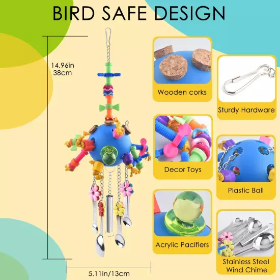 Bird Toys, Parrot Pull Spoons Colorful Acrylic Stick Toys Bird Chew Toys for Ama