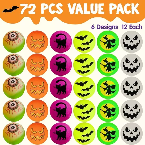 JOYIN 72 PCS Halloween Bouncy Balls, Glow in The Dark Bouncing Balls... 