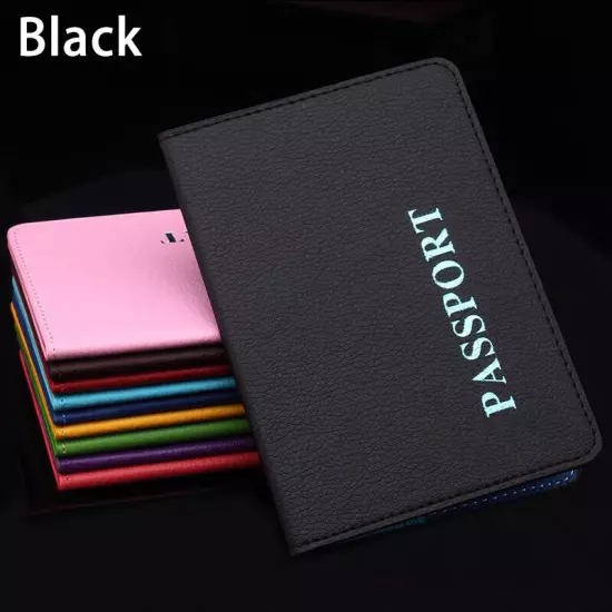 1PC PU Leather Passport Cover Case Holder Travel Purse ID Card Cover Solid Color