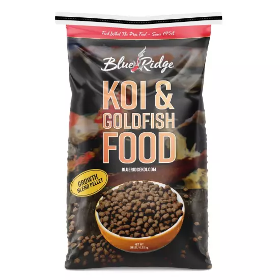 Blue Ridge Koi Fish Food 25lb - Koi Food 3/16” Large and Mini Blend Growth Fo...