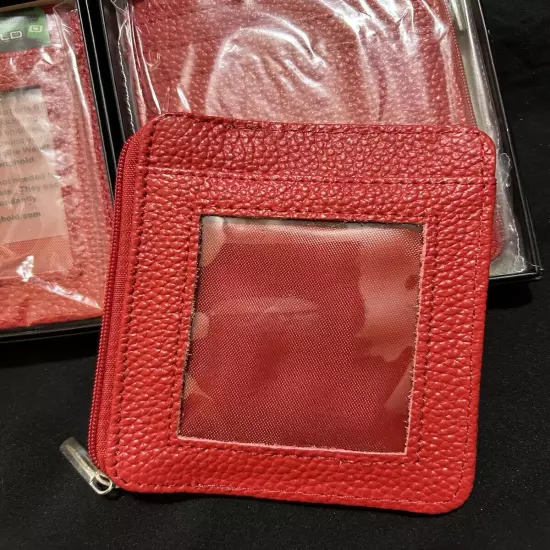 Lot Of 4 Unisex RFID Identity Stronghold Secure Wallet Red Leather