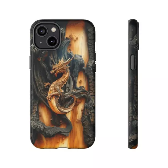 For iPhone, Samsung Galaxy, Pixel - Phone Case Cover - Carved Wood Dragon Print